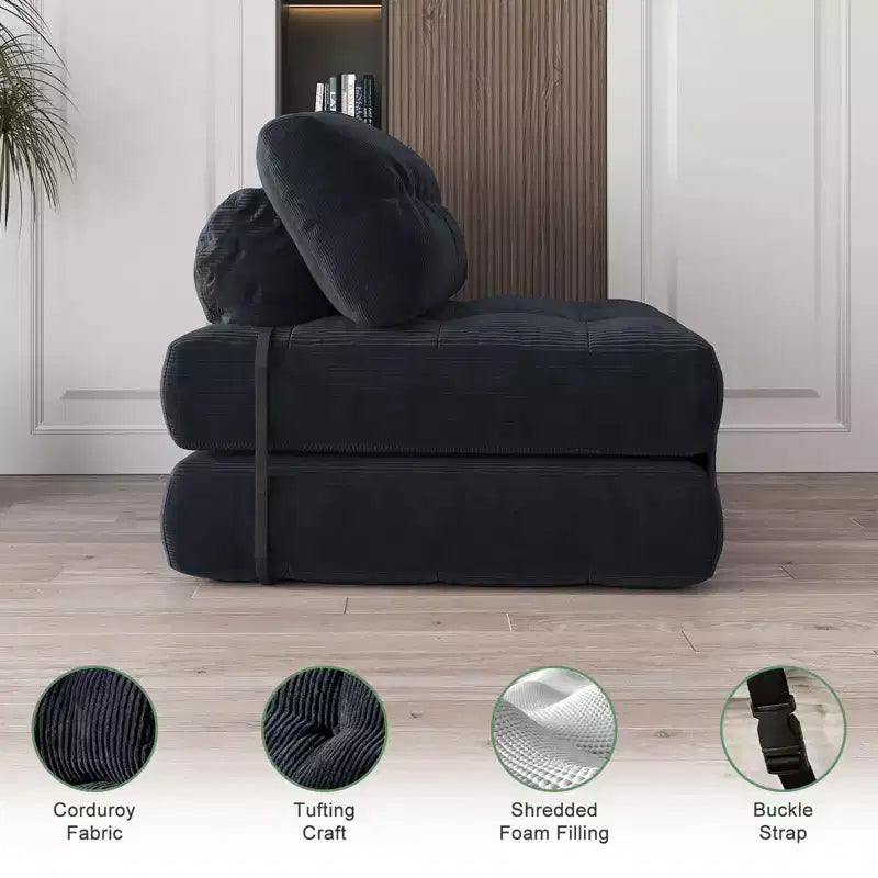 Divano letto pieghevole nero/blu scuro/grigio scuro, convertibile 3 in 1, due posti
