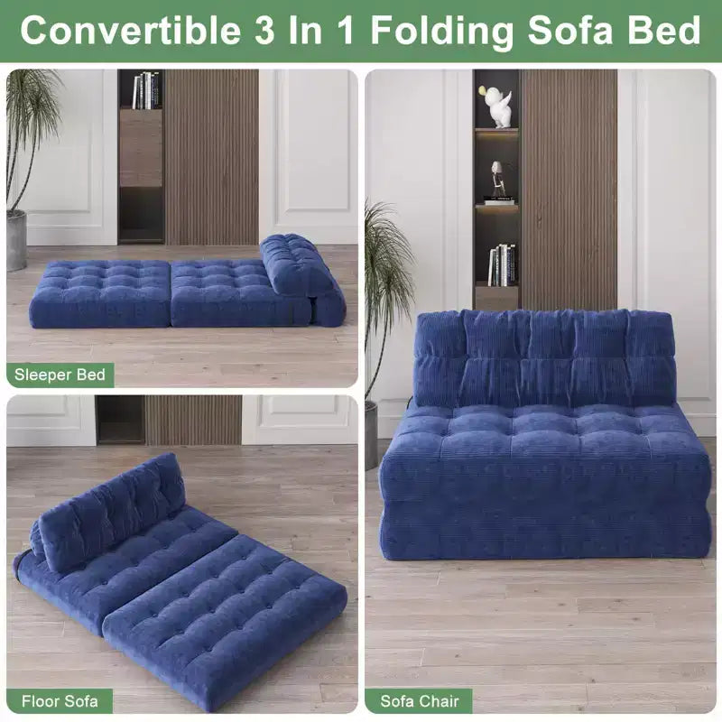Divano letto pieghevole nero/blu scuro/grigio scuro, convertibile 3 in 1, due posti