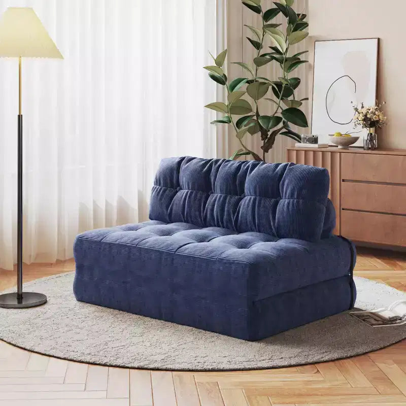 Divano letto pieghevole nero/blu scuro/grigio scuro, convertibile 3 in 1, due posti
