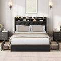 Upholstered Storage Bed Frame with 5 Drawers & Shelves Headboard, Black Velvet, No Box Spring Needed