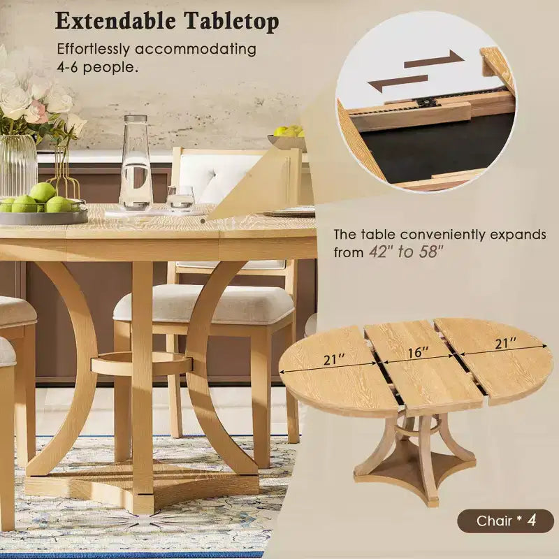 Set da pranzo allungabile 5 pezzi Espresso/Naturale, posti 4-6