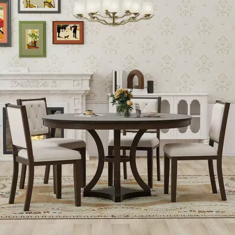 Set da pranzo allungabile 5 pezzi Espresso/Naturale, posti 4-6