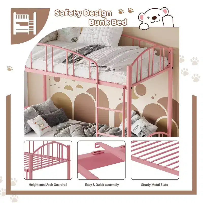 Letto a castello in metallo rosa per 2 bambini