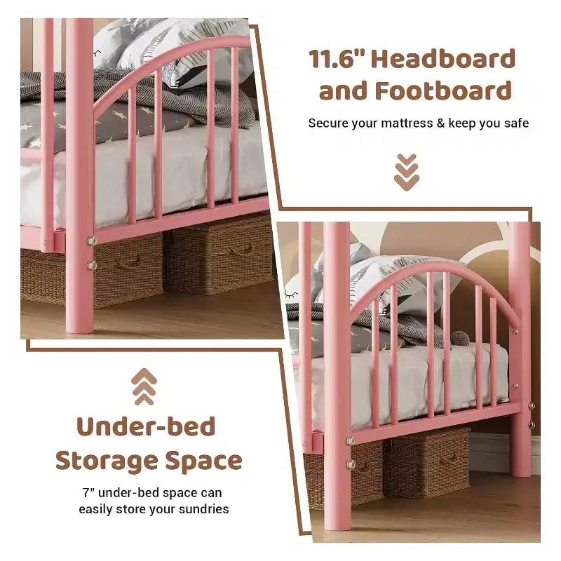 Letto a castello in metallo rosa per 2 bambini
