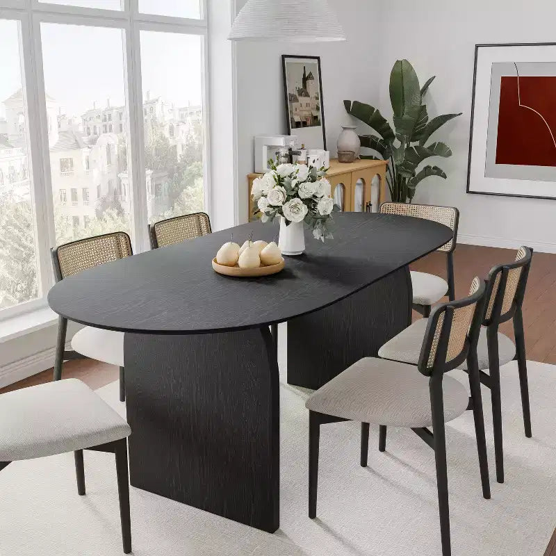 Tavolo da pranzo ovale con piedistallo nero/giallo, 4-6 posti