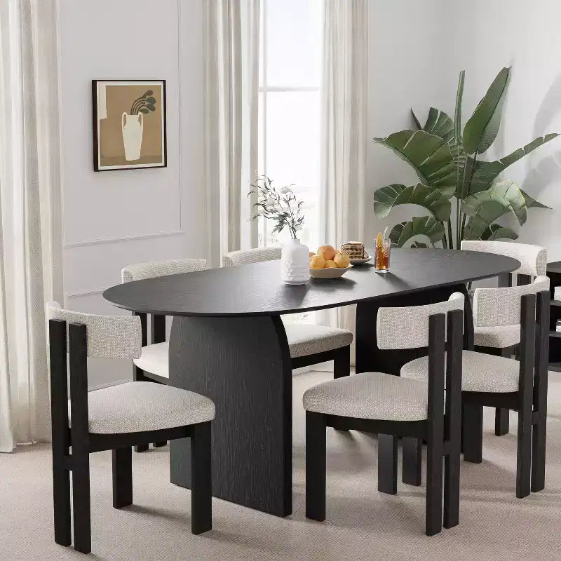 Tavolo da pranzo ovale con piedistallo nero/giallo, 4-6 posti