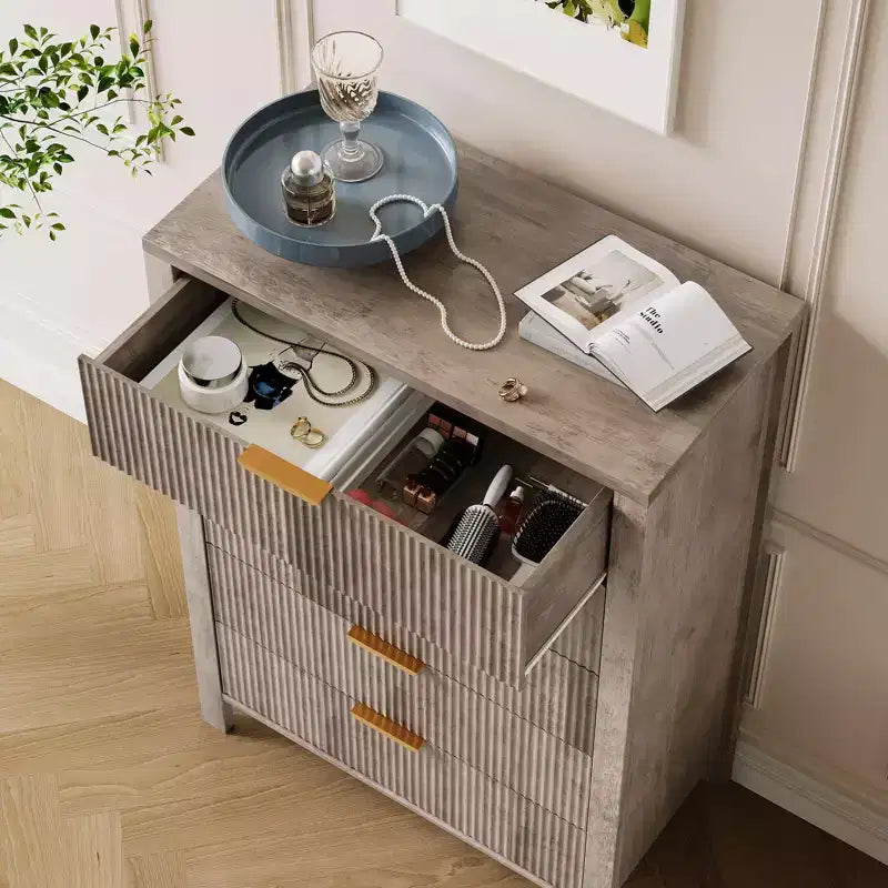 Cassettiera marrone con 5 cassetti scanalati, per 1 persona