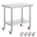 VEVOR Stainless Steel Work Table 35 x 24 x 33 Inch, 700 LBS Load Capacity with 4 Wheels, 3 Adjustable Height Levels, Silver