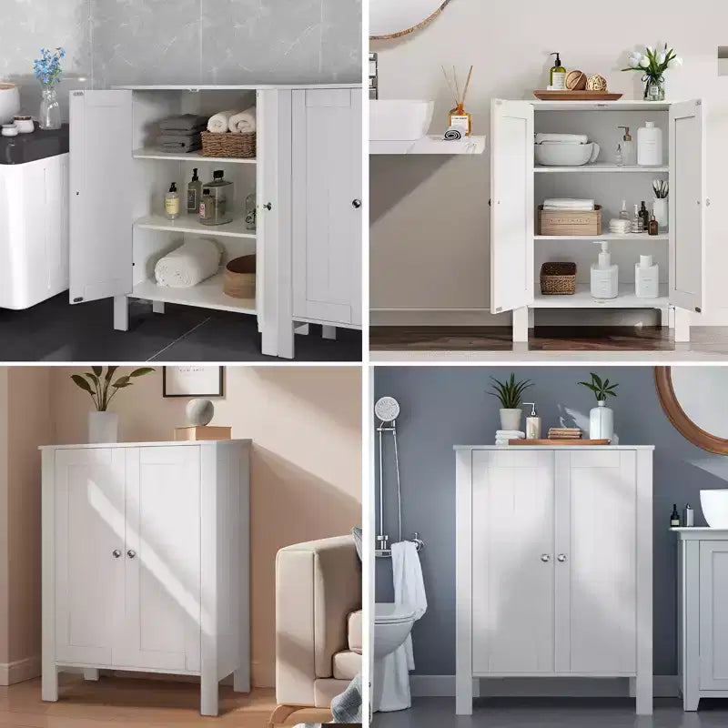 Mobiletto contenitore da pavimento per bagno, grigio/bianco, con 2 ripiani regolabili, montaggio da 1 persona