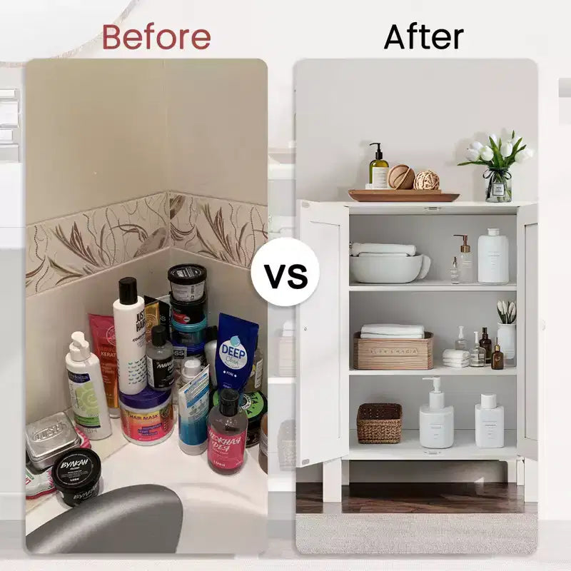 Mobiletto contenitore da pavimento per bagno, grigio/bianco, con 2 ripiani regolabili, montaggio da 1 persona