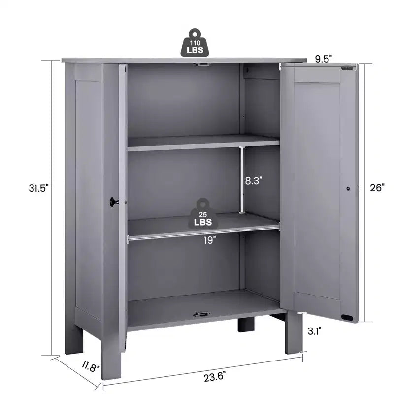 Mobiletto contenitore da pavimento per bagno, grigio/bianco, con 2 ripiani regolabili, montaggio da 1 persona