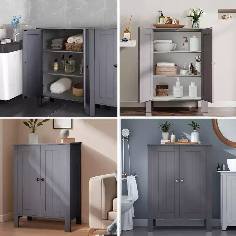 Mobiletto contenitore da pavimento per bagno, grigio/bianco, con 2 ripiani regolabili, montaggio da 1 persona