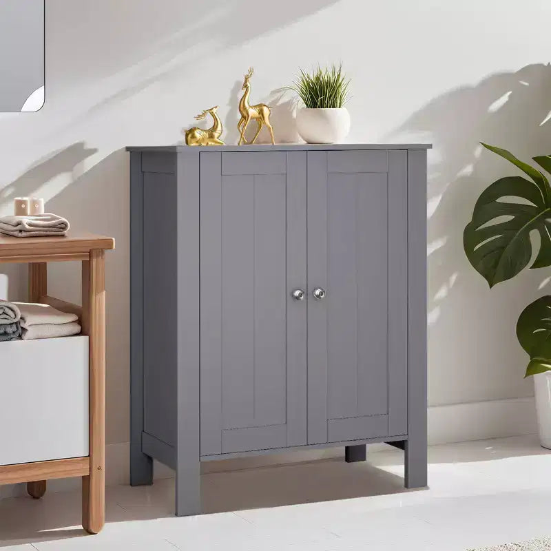 Mobiletto contenitore da pavimento per bagno, grigio/bianco, con 2 ripiani regolabili, montaggio da 1 persona