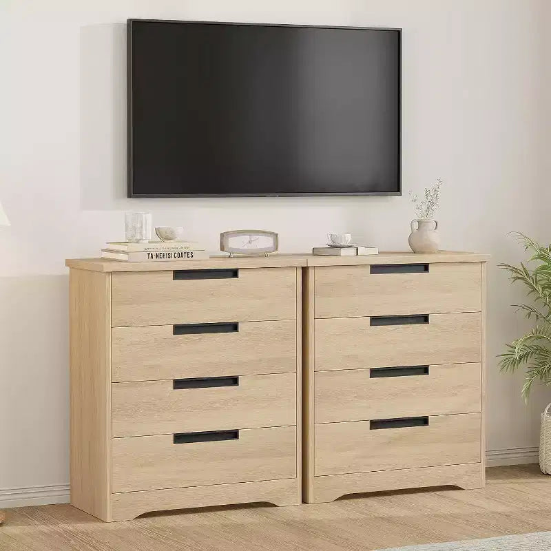 Cassettiera a 4 cassetti, Bianco Antico / Colore Legno, Uso Singolo