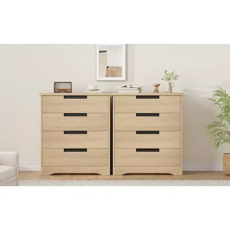 Cassettiera a 4 cassetti, Bianco Antico / Colore Legno, Uso Singolo