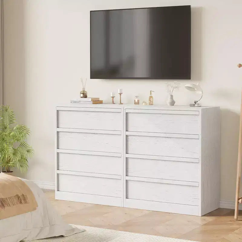 Cassettiera a 4 cassetti, Bianco Antico / Colore Legno, Uso Singolo