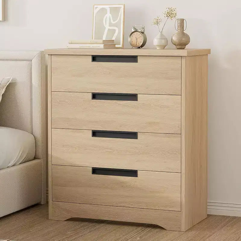 Cassettiera a 4 cassetti, Bianco Antico / Colore Legno, Uso Singolo