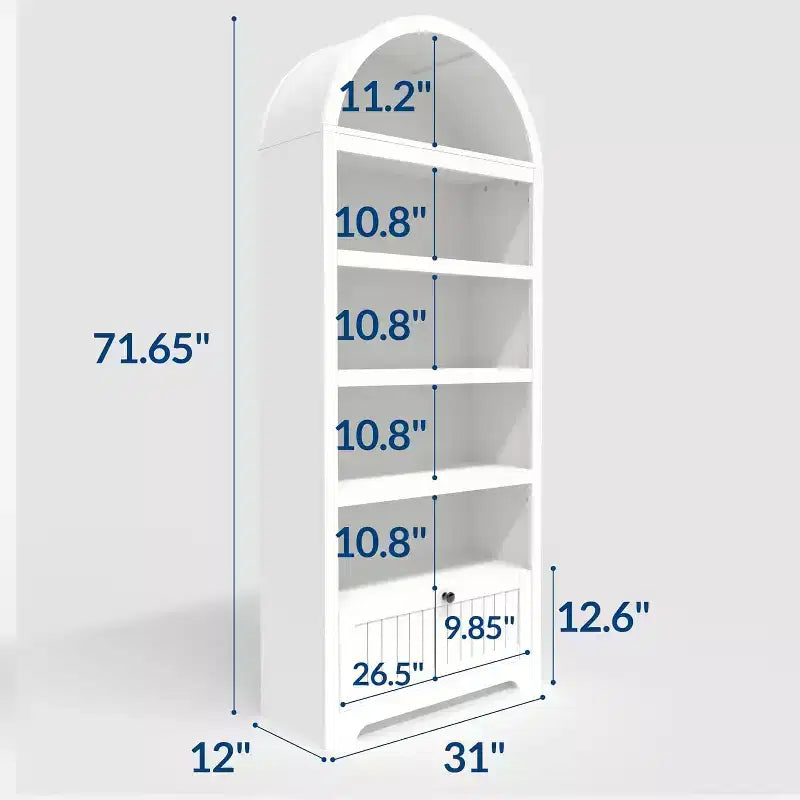 Noce / Bianco / Color Legno, Maniglia Oro, Libreria ad Arco da 71" con 6 Ripiani, Cassetto e Armadietto, Montaggio per 1 Persona