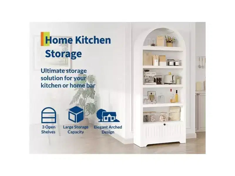 Noce / Bianco / Color Legno, Maniglia Oro, Libreria ad Arco da 71" con 6 Ripiani, Cassetto e Armadietto, Montaggio per 1 Persona