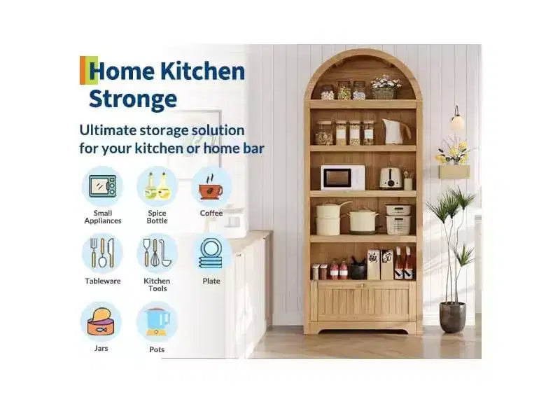 Noce / Bianco / Color Legno, Maniglia Oro, Libreria ad Arco da 71" con 6 Ripiani, Cassetto e Armadietto, Montaggio per 1 Persona