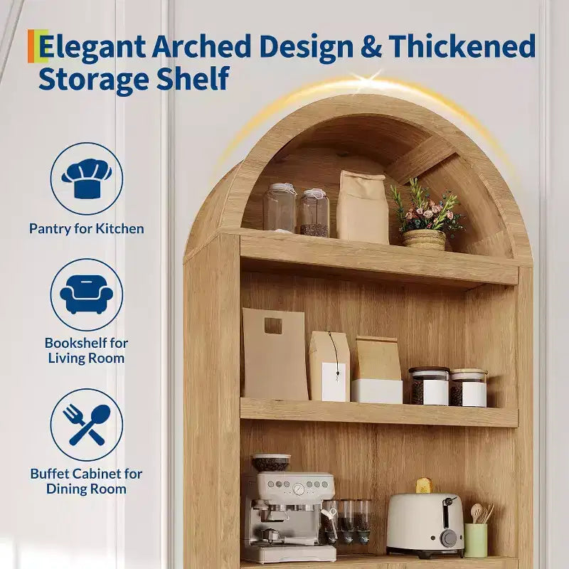 Noce / Bianco / Color Legno, Maniglia Oro, Libreria ad Arco da 71" con 6 Ripiani, Cassetto e Armadietto, Montaggio per 1 Persona
