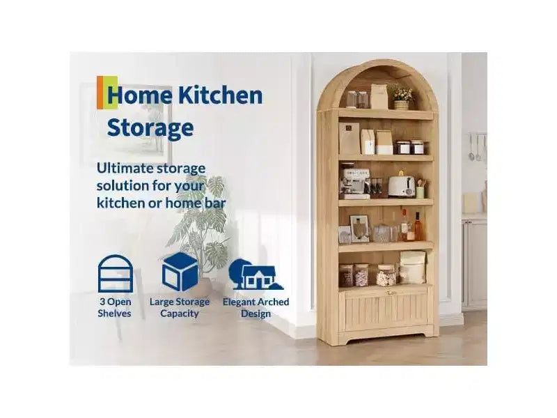 Noce / Bianco / Color Legno, Maniglia Oro, Libreria ad Arco da 71" con 6 Ripiani, Cassetto e Armadietto, Montaggio per 1 Persona