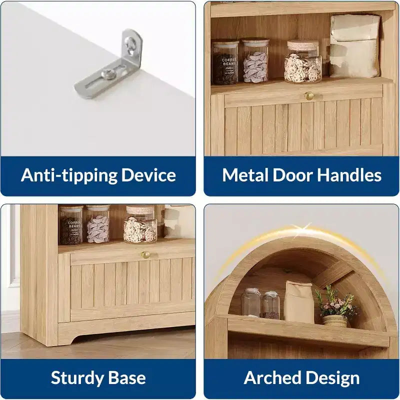 Noce / Bianco / Color Legno, Maniglia Oro, Libreria ad Arco da 71" con 6 Ripiani, Cassetto e Armadietto, Montaggio per 1 Persona