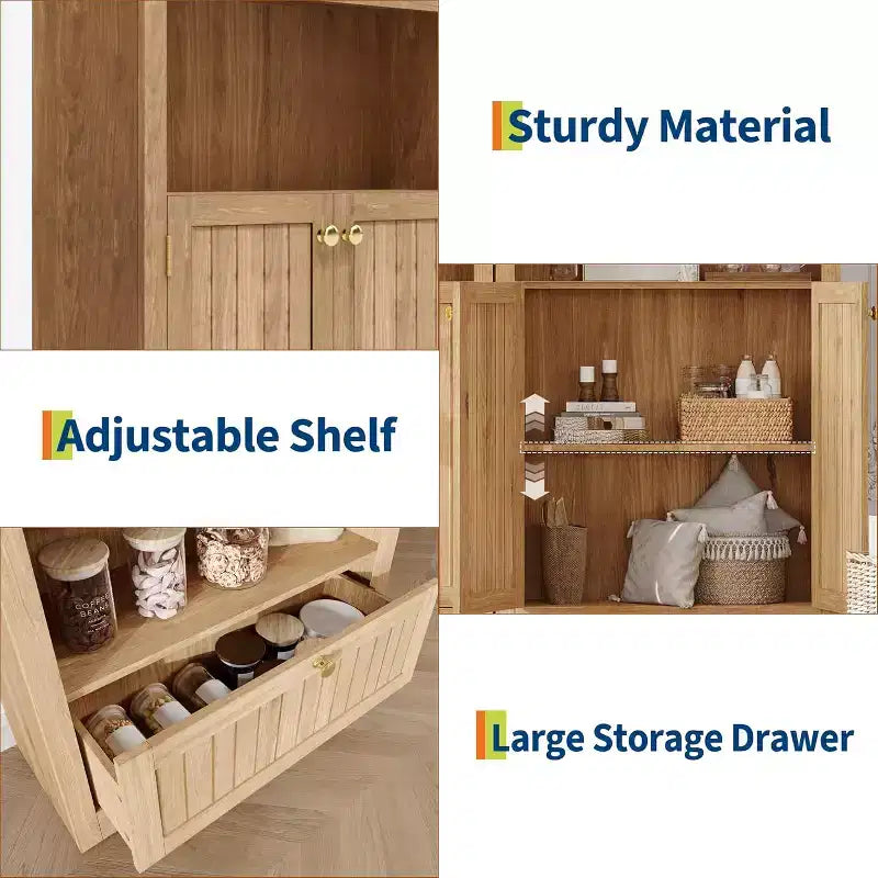Noce / Bianco / Color Legno, Maniglia Oro, Libreria ad Arco da 71" con 6 Ripiani, Cassetto e Armadietto, Montaggio per 1 Persona