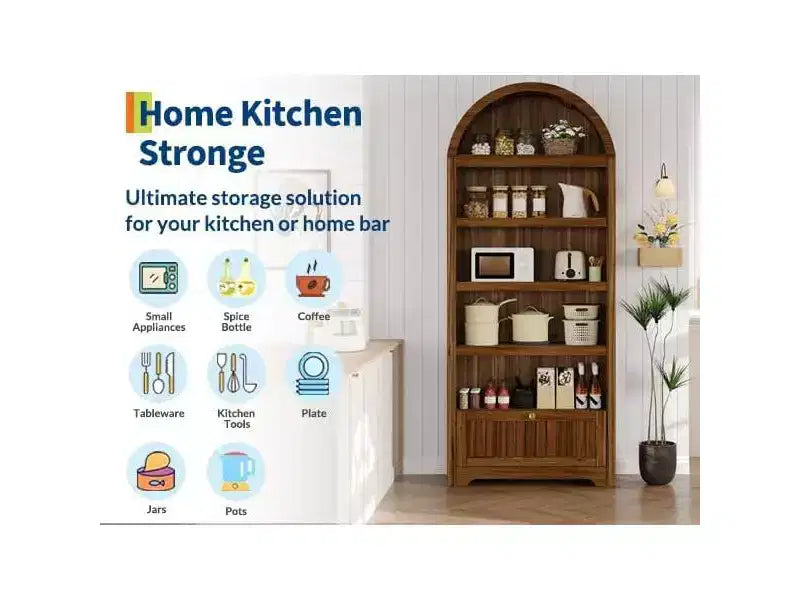 Noce / Bianco / Color Legno, Maniglia Oro, Libreria ad Arco da 71" con 6 Ripiani, Cassetto e Armadietto, Montaggio per 1 Persona