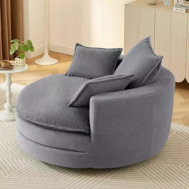 Poltrona a botte girevole a 360° in velluto a coste beige / nera / blu / grigia / verde / rossa, a sedile singolo