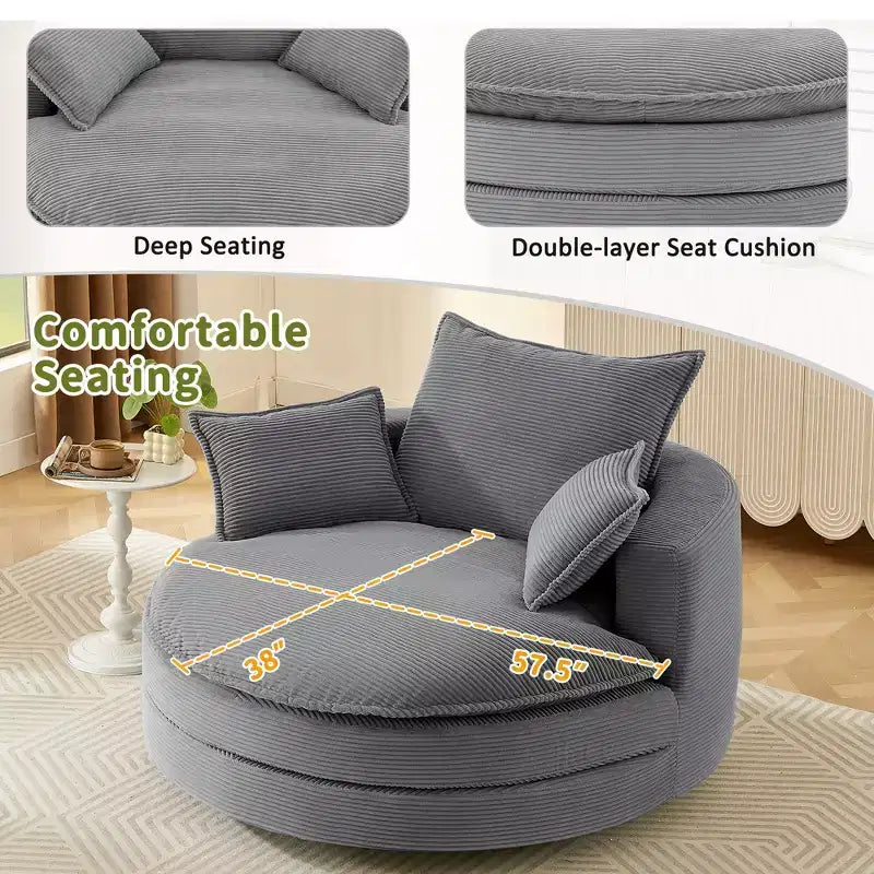 Poltrona a botte girevole a 360° in velluto a coste beige / nera / blu / grigia / verde / rossa, a sedile singolo