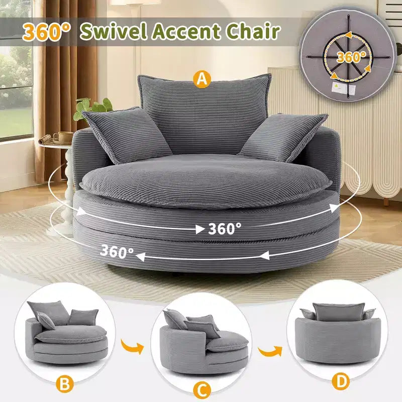 Poltrona a botte girevole a 360° in velluto a coste beige / nera / blu / grigia / verde / rossa, a sedile singolo