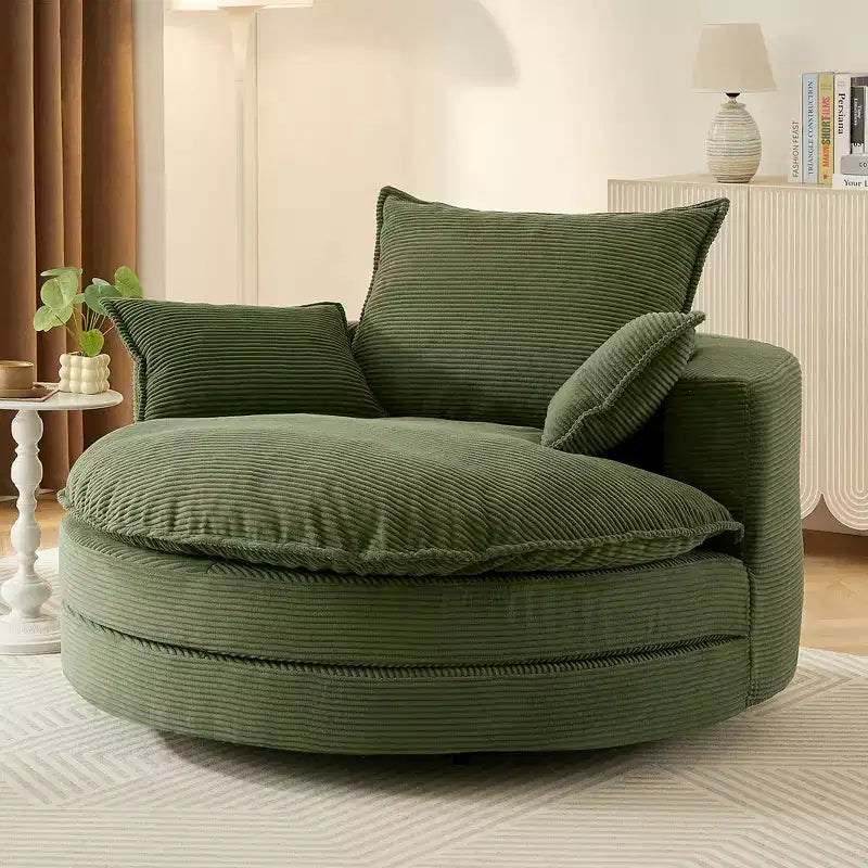 Poltrona a botte girevole a 360° in velluto a coste beige / nera / blu / grigia / verde / rossa, a sedile singolo