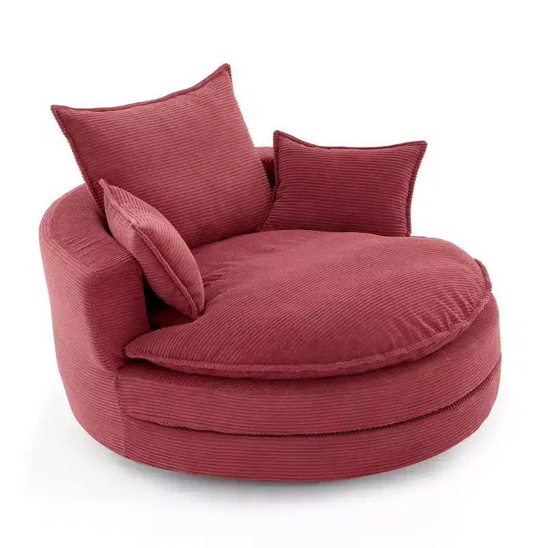 Poltrona a botte girevole a 360° in velluto a coste beige / nera / blu / grigia / verde / rossa, a sedile singolo