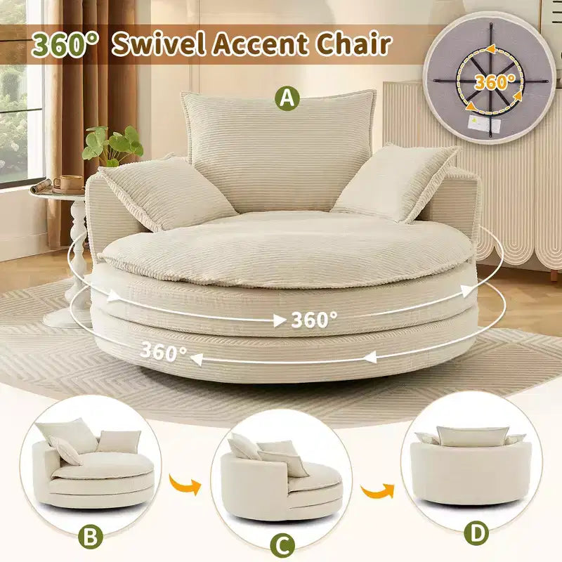 Poltrona a botte girevole a 360° in velluto a coste beige / nera / blu / grigia / verde / rossa, a sedile singolo