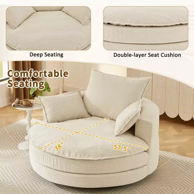 Poltrona a botte girevole a 360° in velluto a coste beige / nera / blu / grigia / verde / rossa, a sedile singolo