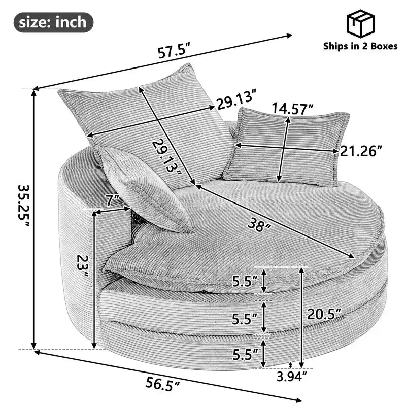 Poltrona a botte girevole a 360° in velluto a coste beige / nera / blu / grigia / verde / rossa, a sedile singolo