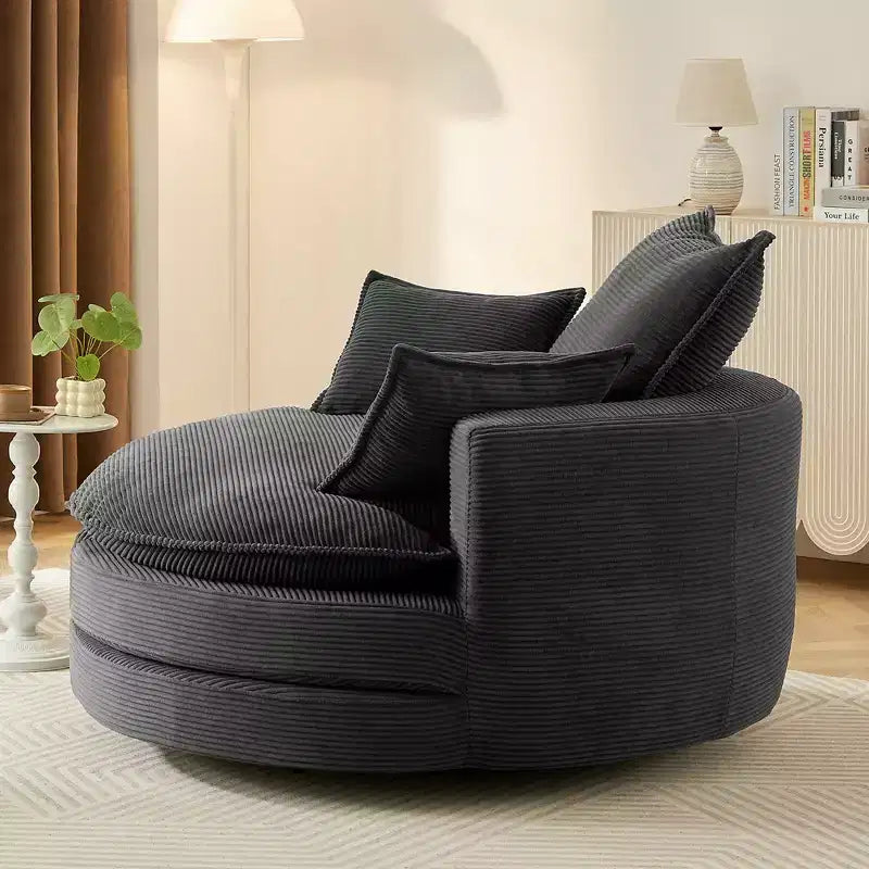 Poltrona a botte girevole a 360° in velluto a coste beige / nera / blu / grigia / verde / rossa, a sedile singolo