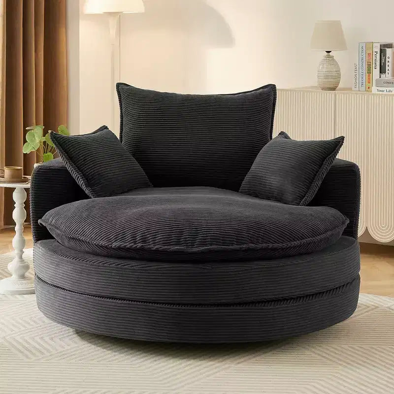Poltrona a botte girevole a 360° in velluto a coste beige / nera / blu / grigia / verde / rossa, a sedile singolo