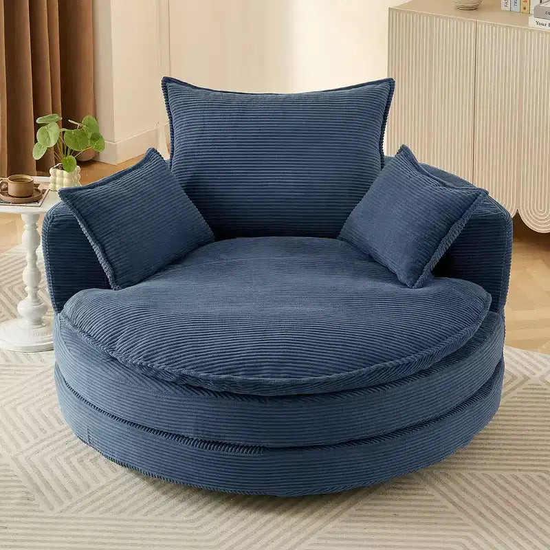 Poltrona a botte girevole a 360° in velluto a coste beige / nera / blu / grigia / verde / rossa, a sedile singolo