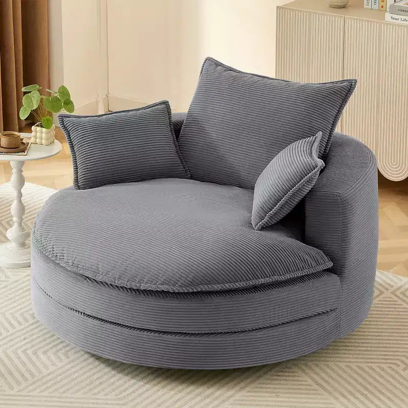 Poltrona a botte girevole a 360° in velluto a coste beige / nera / blu / grigia / verde / rossa, a sedile singolo