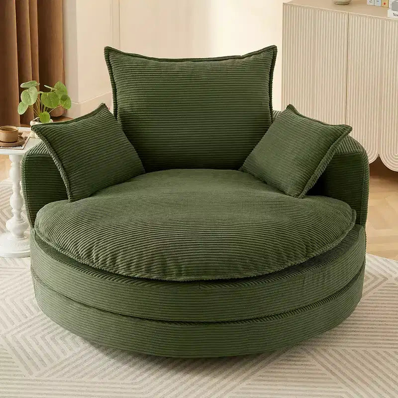 Poltrona a botte girevole a 360° in velluto a coste beige / nera / blu / grigia / verde / rossa, a sedile singolo