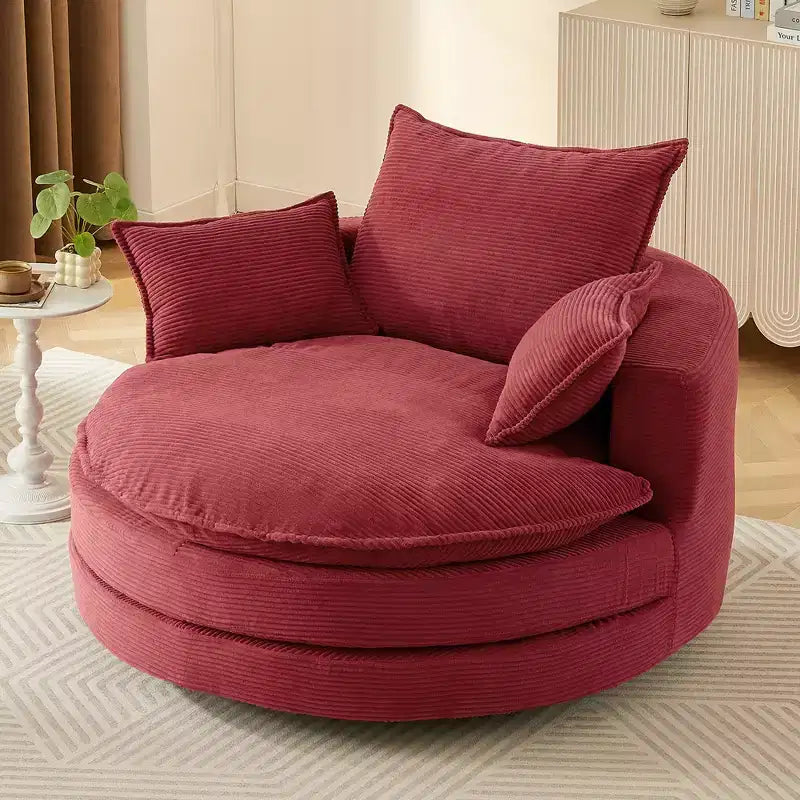 Poltrona a botte girevole a 360° in velluto a coste beige / nera / blu / grigia / verde / rossa, a sedile singolo