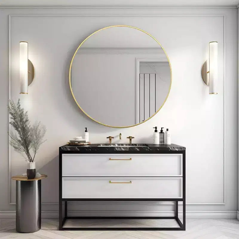 Specchio da parete rotondo nero/oro/argento, cornice in alluminio, 42" – Singolo