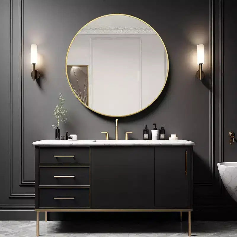 Specchio da parete rotondo nero/oro/argento, cornice in alluminio, 42" – Singolo