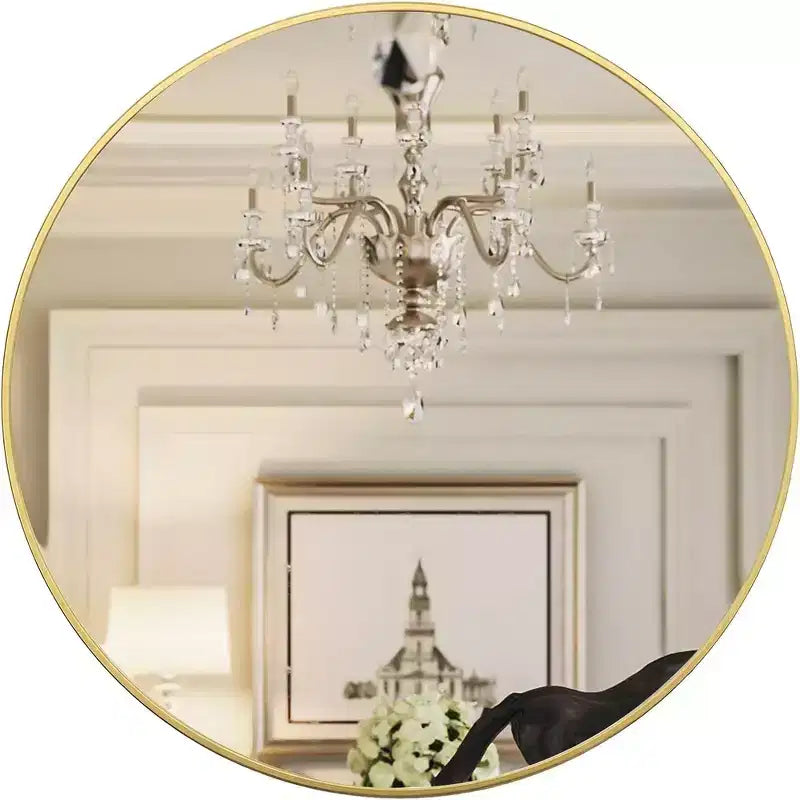 Specchio da parete rotondo nero/oro/argento, cornice in alluminio, 42" – Singolo