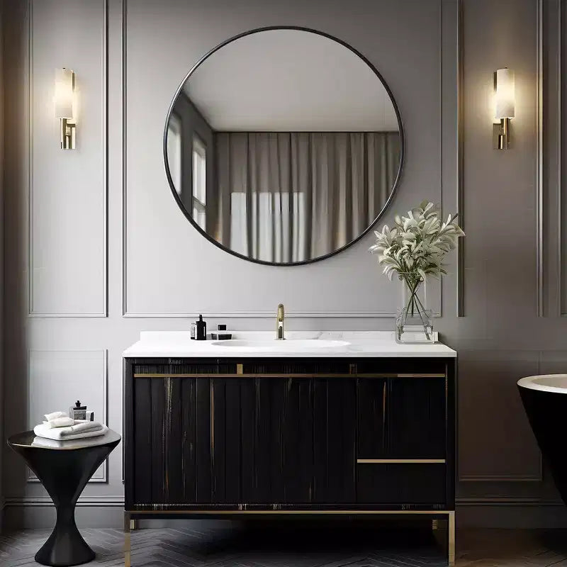 Specchio da parete rotondo nero/oro/argento, cornice in alluminio, 42" – Singolo