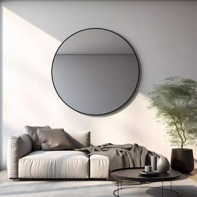 Specchio da parete rotondo nero/oro/argento, cornice in alluminio, 42" – Singolo