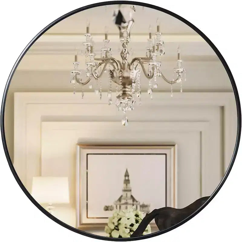 Specchio da parete rotondo nero/oro/argento, cornice in alluminio, 42" – Singolo