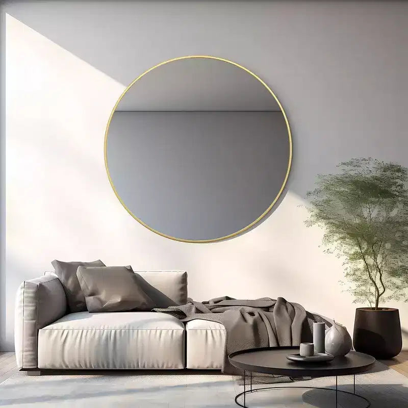 Specchio da parete rotondo nero/oro/argento, cornice in alluminio, 42" – Singolo
